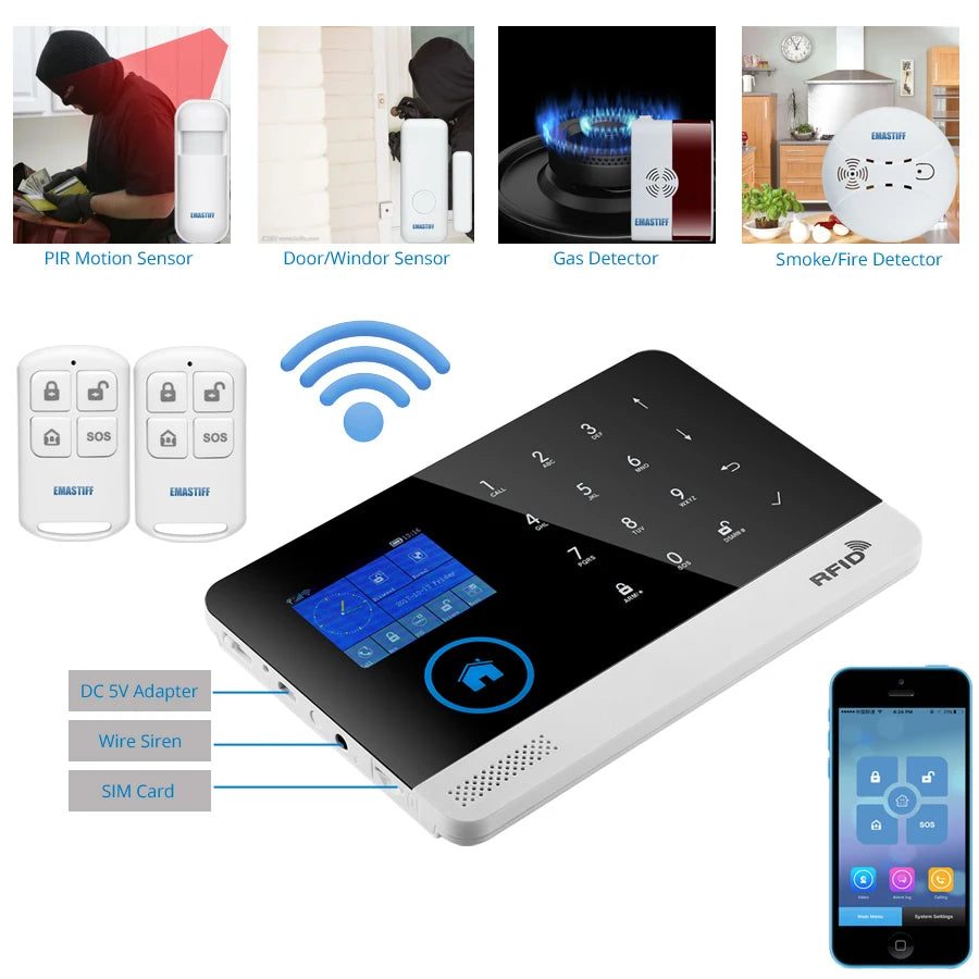 Alarmanlage 2025: Wireless Tuya APP SIM GSM Home RFID Burglar Security - LCD Touch Keyboard WIFI GSM Alarm System Sensor Kit Russian Spanish Voice Collection
