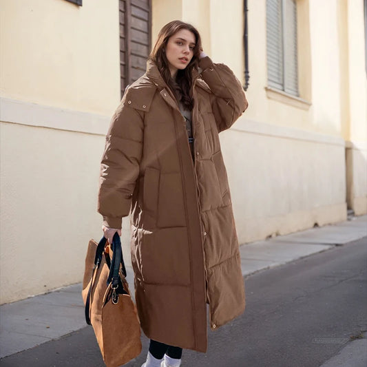 Parka de iarnă cu căptușeală coreeană - Glugă, Bumbac, Lungă