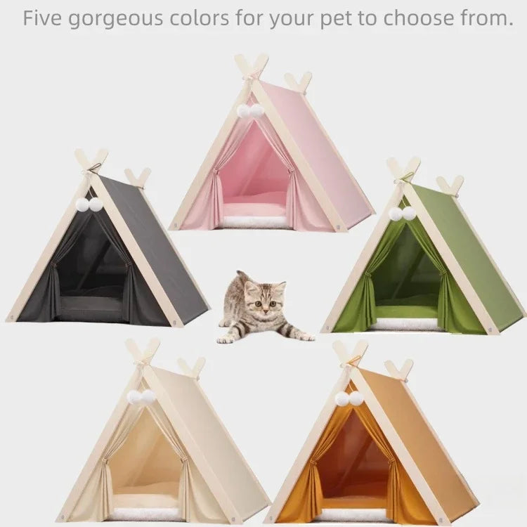 Pet Tent Nest Removable and Easy To Wash with Thick Soft and Comfortable Pad Warm Wooden Tent Bed Suitable for Cats and Dogs