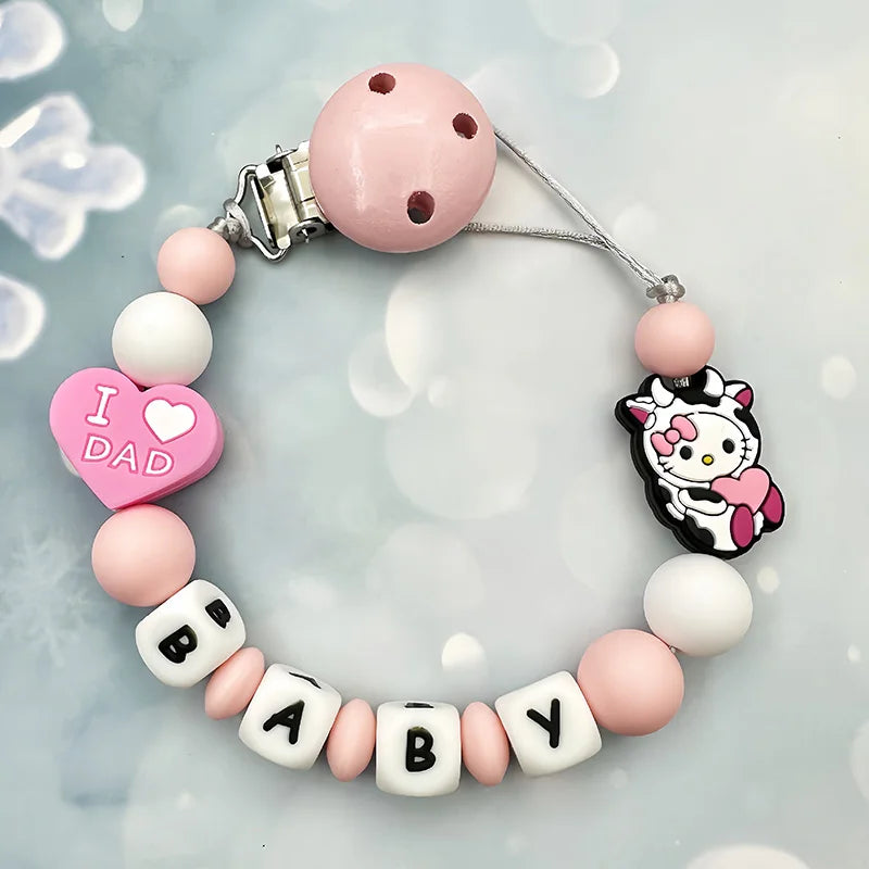 Lanț personalizat pentru suzetă cu nume - cleme din silicon cu litere englezești pentru bebeluși - suport pentru lanț, pandantiv pentru inel de dentiție, cadouri pentru bebeluși