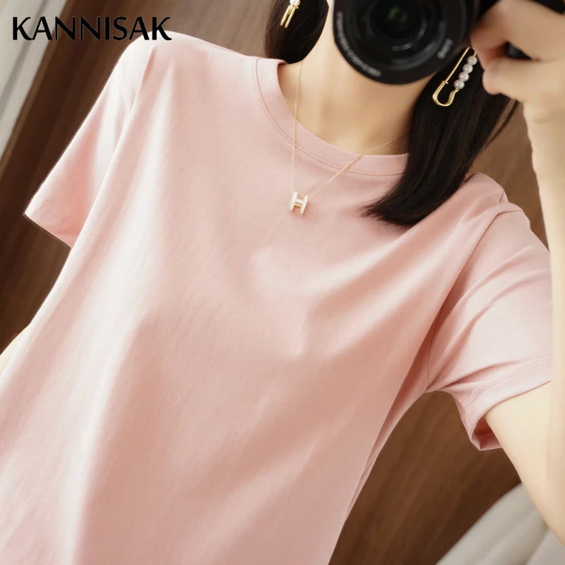 KANNISAK TShirt O Neck Baumwolle - Kurzarm Gr L Weit
