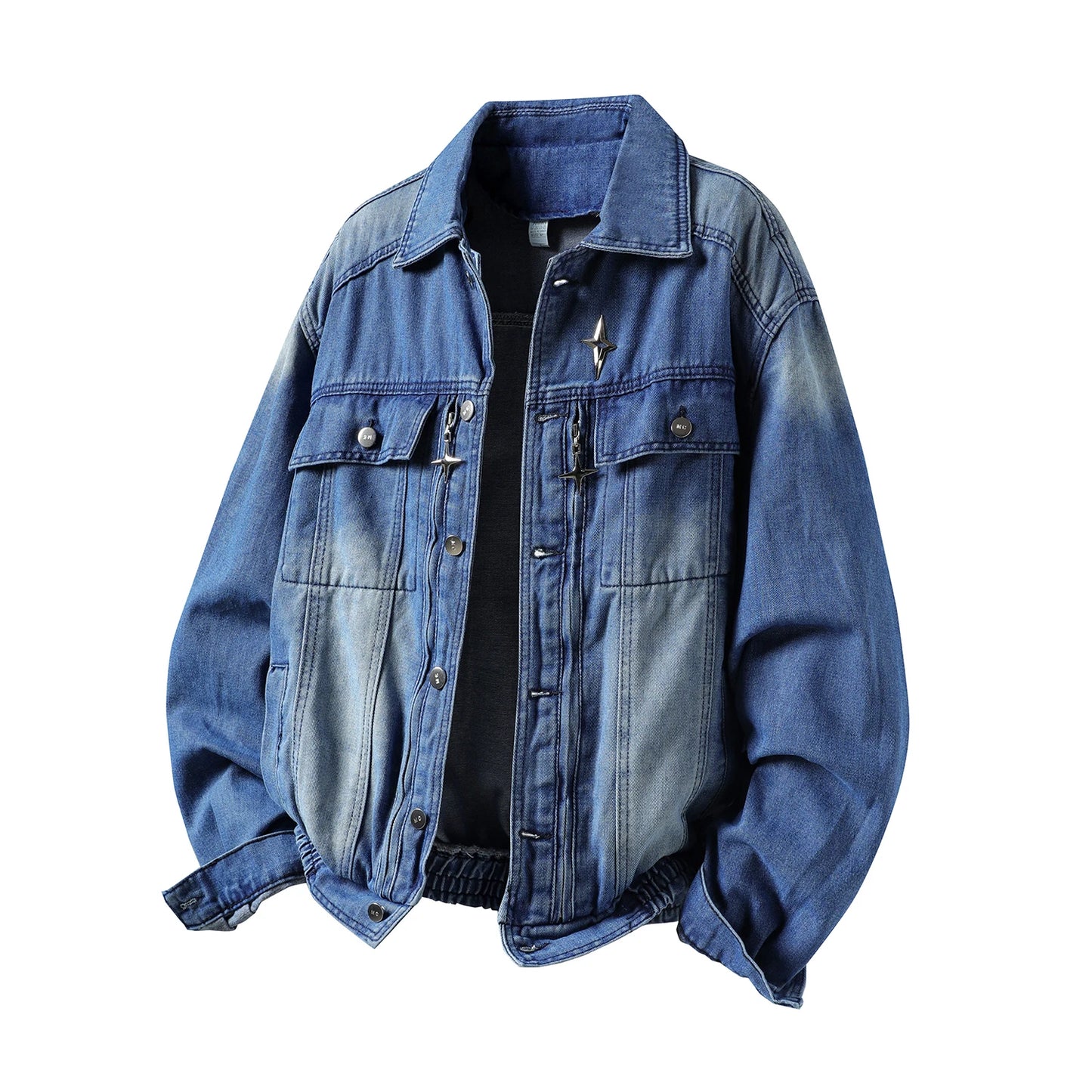 Washed Black Cargo Denim Jacket Men Baggy Zip Up Distressed Outerwear American High Street Blue Loose Casual Jeans Jacket