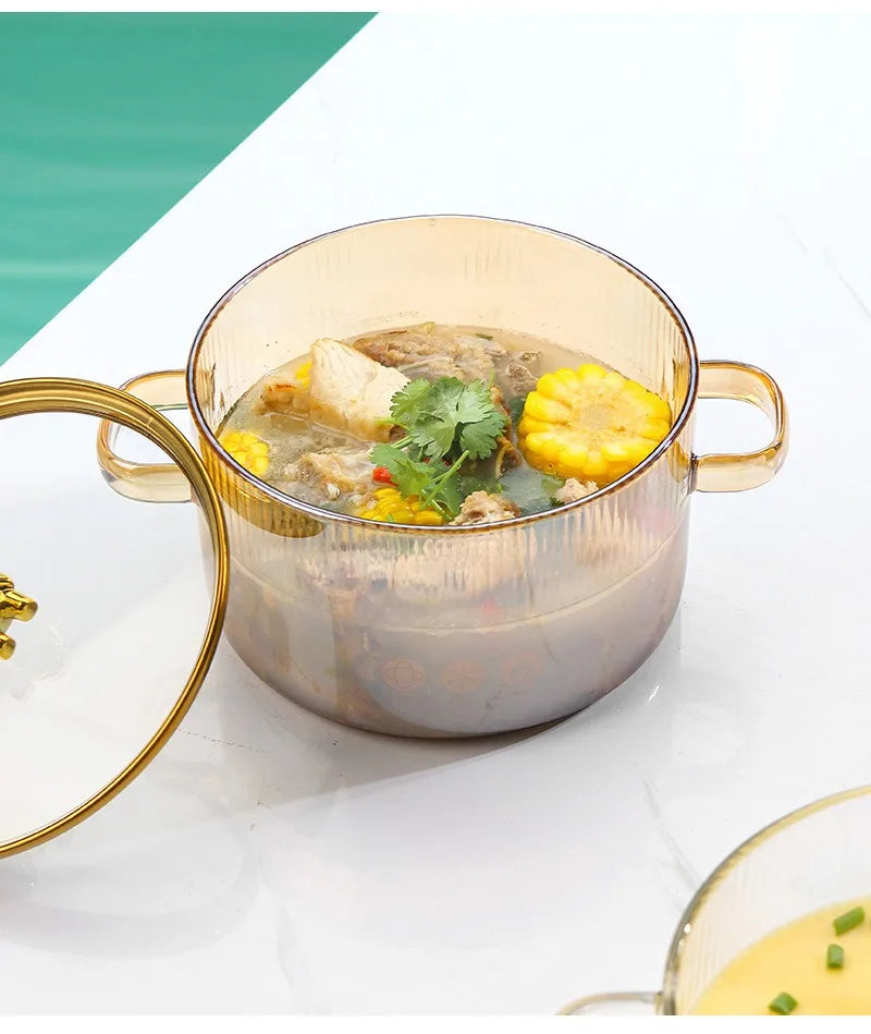 HighBorosilicateGlass Thickened PotHouseholdConvenient Bear Soup Pot with Lid Double Ear Soup Glass Pot Instant Noodles Milk Pot