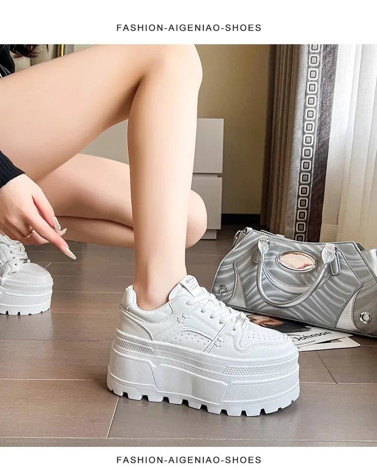 Women9 CM Platform Sneakers Casual Outdoor Simple Design Skateboard Comfortable Lace Up Sneakers Running Sports Shoes Female 40