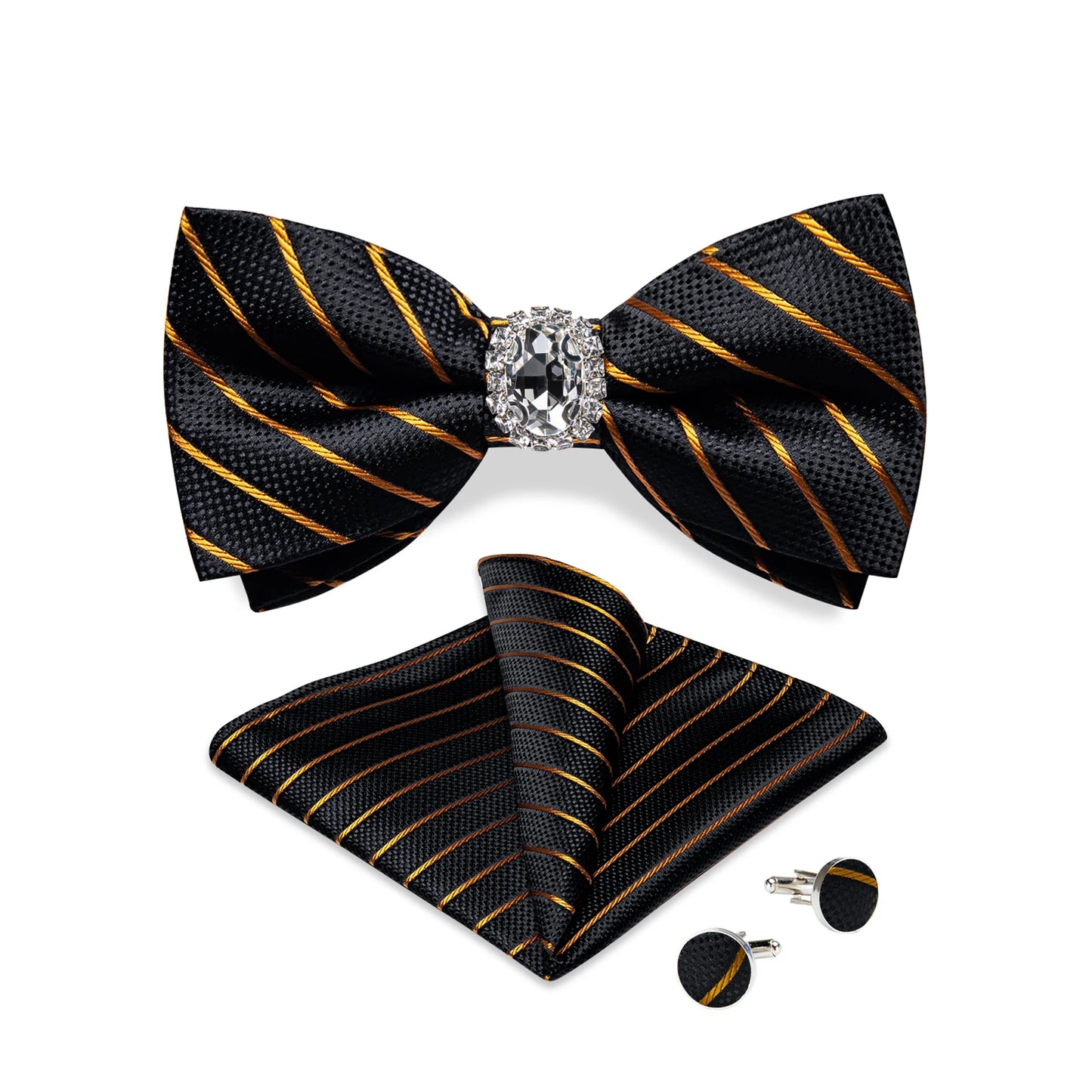 Set de butoni de buzunar cu nod fluture pentru bărbați, din mătase, de designer, pentru nuntă