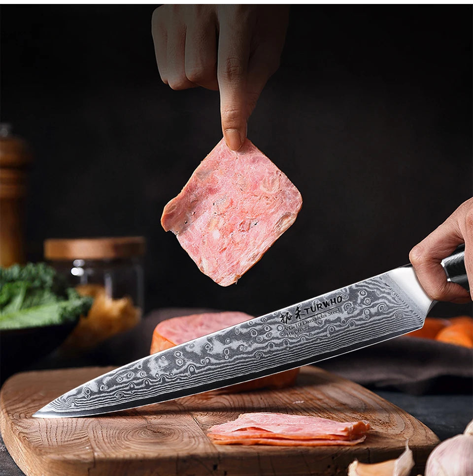 TURWHO 1-6 Piece Knife Set 67 Layers Damascus Steel Kitchen Knives Santoku Chef Knives Utility Bread Slicing Knife Cooking Tools