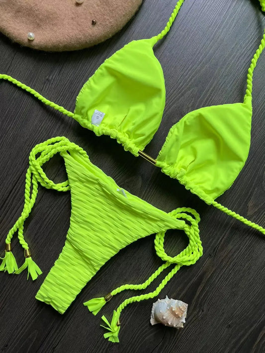 RUOTONGSEPT Elegant Bikini Set 2025: Verbesserte Unterstützung Tanga Brazilian Low Waist Design Wire-Free - Brasilianischer Badeanzug Frauen Schwimmbekleidung Polyester Strand Wear - Golden Bridge Store