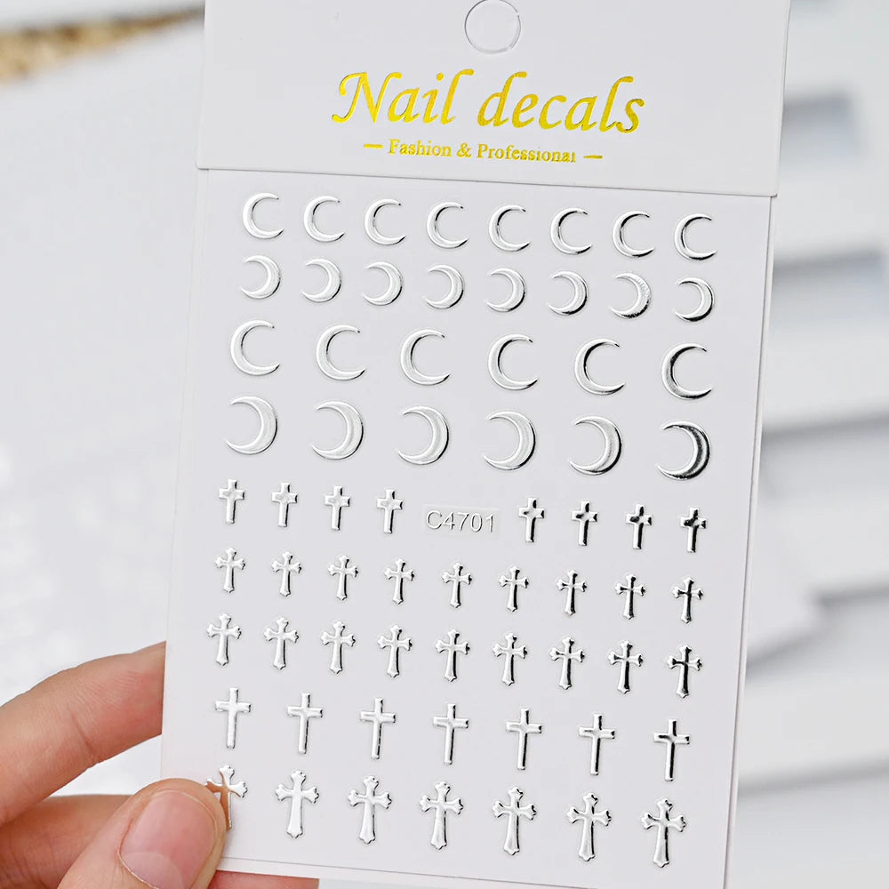 MAFANAILS Metal Silber Nagelsticker - 6 Stück 10x8cm 3D