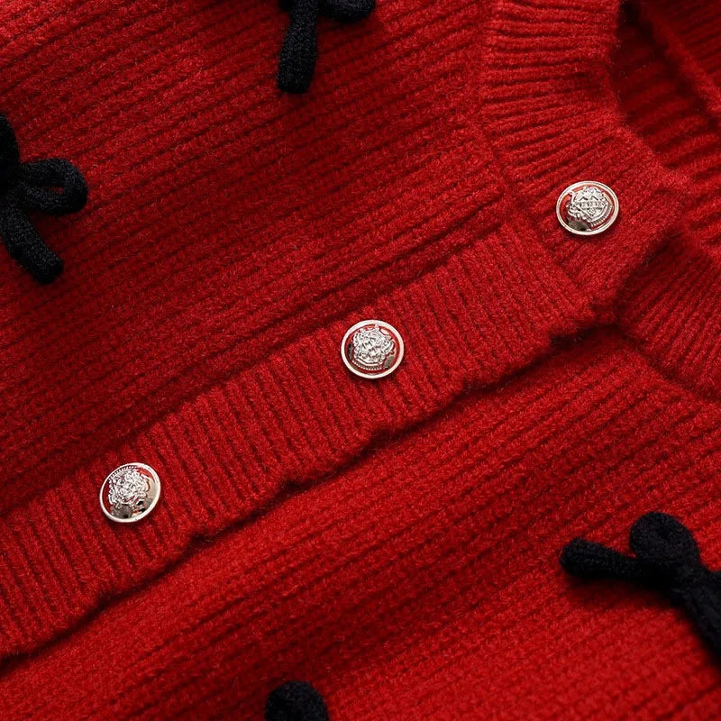 V-TREECN Roter Strickcardigan - Gr 3-6Y Polyester O-Kragen