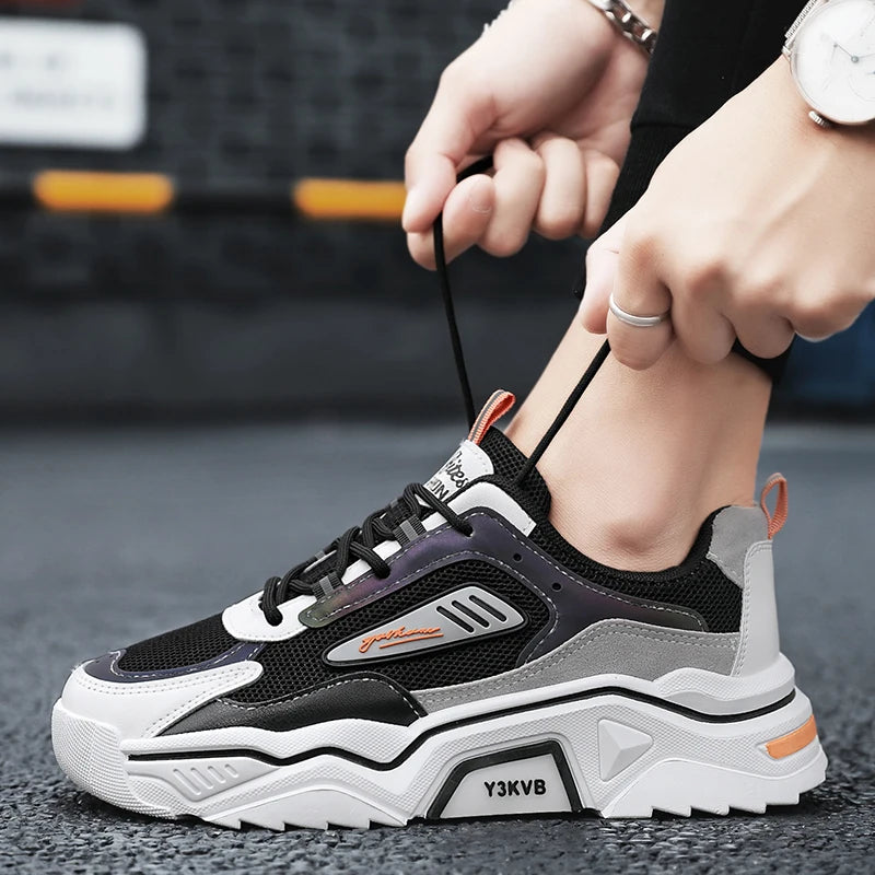 Men's Walking Sneakers Breathable Fashion Sports Shoes Non-slip Lightweight Running Shoes for Men Thick Bottom Mesh Casual Shoes