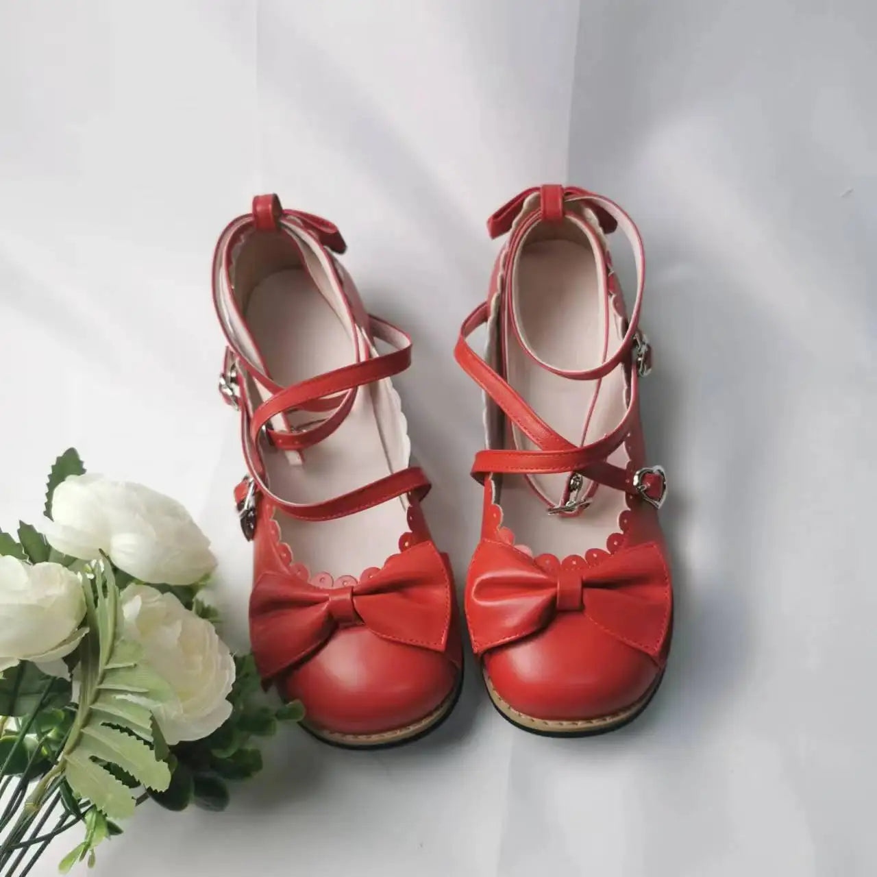 Lolita Schuhe Damen 2025 - Flats Low Round Cross Straps Schleife - Süße Mädchen Prinzessin Tea Party Schuhe Studenten 34-41