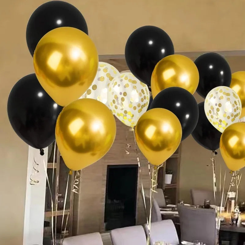 PartyPro Ballonset Pailletten - 60 und 30 Stk Schwarz Gold