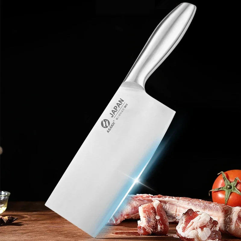 Chef Knife 7-piece Set Stainless Steel Hollow Handle Slice Meat Cleaver Chopping Knife Kitchen Scissors with Sharpening Rod