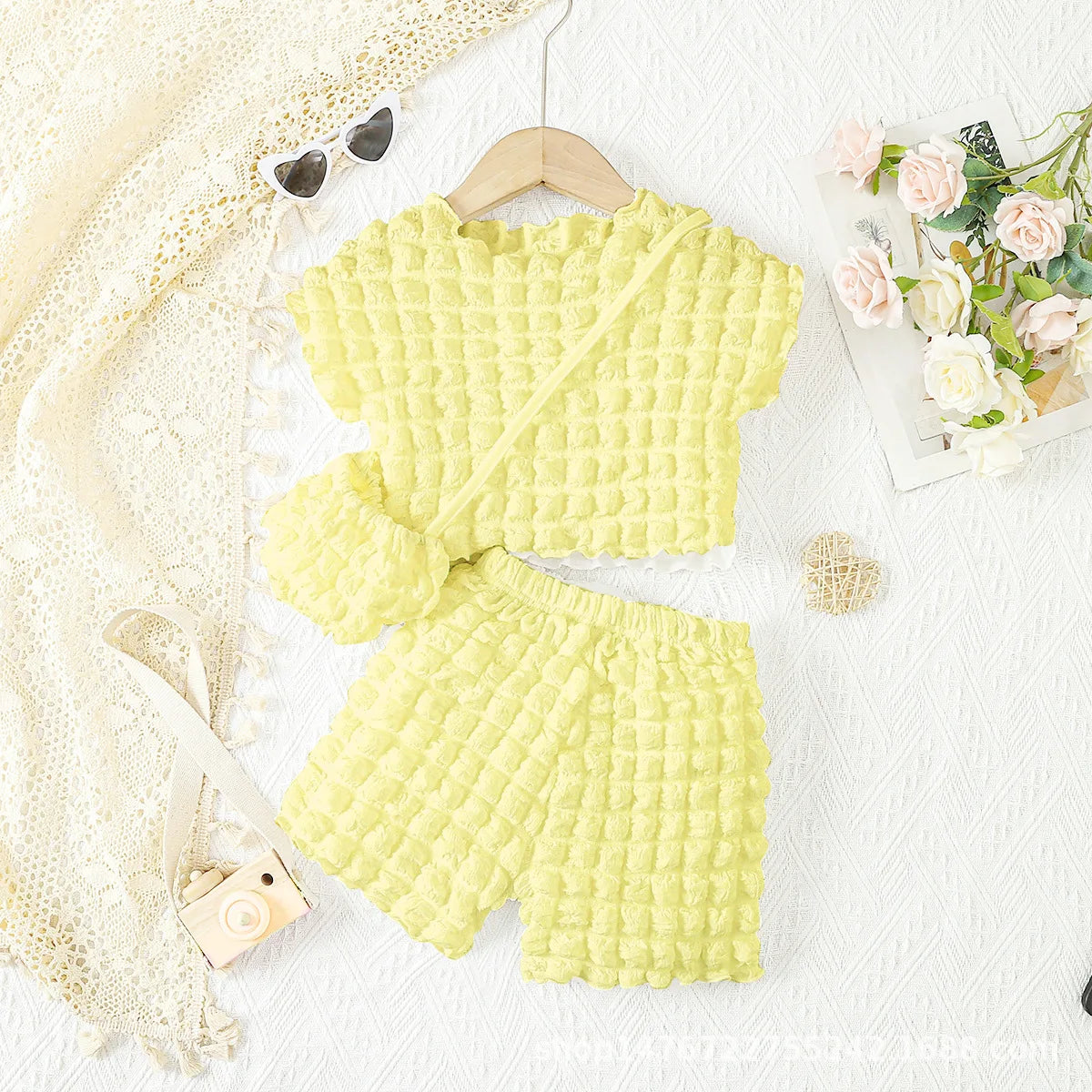 Kids Clothes Girls Outfit Sets Short Sleeve Top & Cute Shorts 3 Pcs Set Holiday Summer Baby Girl's Suit For 3 4 5 6 7 8 Years