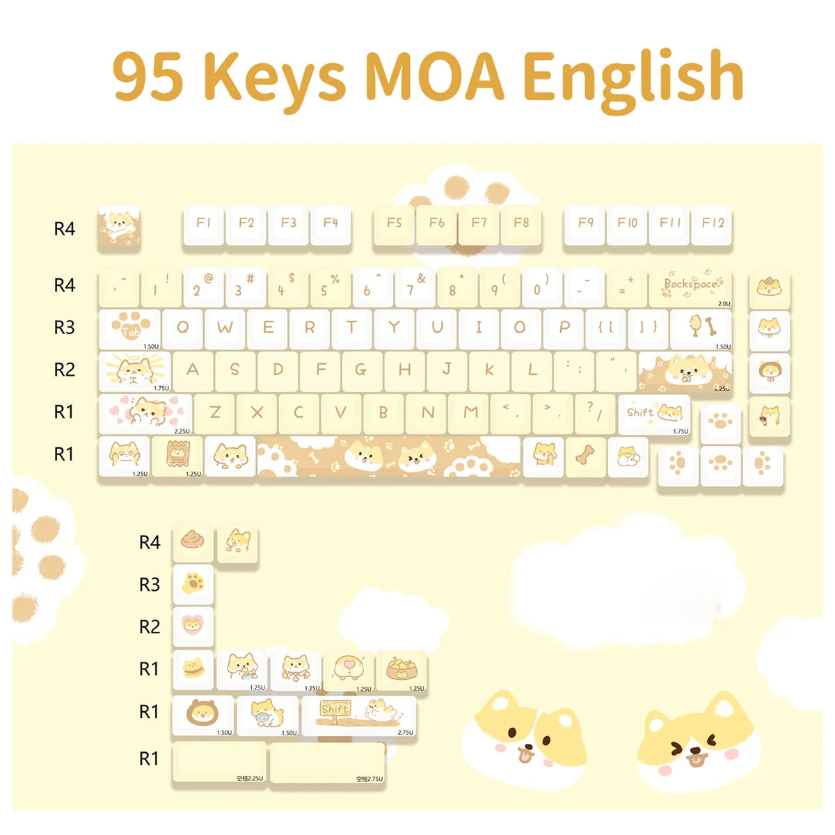 USLION 95Keys Dessert Cat Theme Keycaps MOA Profile PBT Key Caps Kit für 61/64/68/84/75/87Keys GMK67 Gaming Mechanical Keyboard