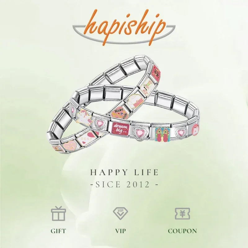 Hapiship Neue Damen Schmuck 9mm Breite Italienisch Elastisch Anhänger Armband Mode Edelstahl Armreif ST-