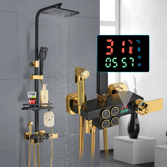 AquaTec Duscharmatur Digital - 4 Funktionen Thermostat 120cm