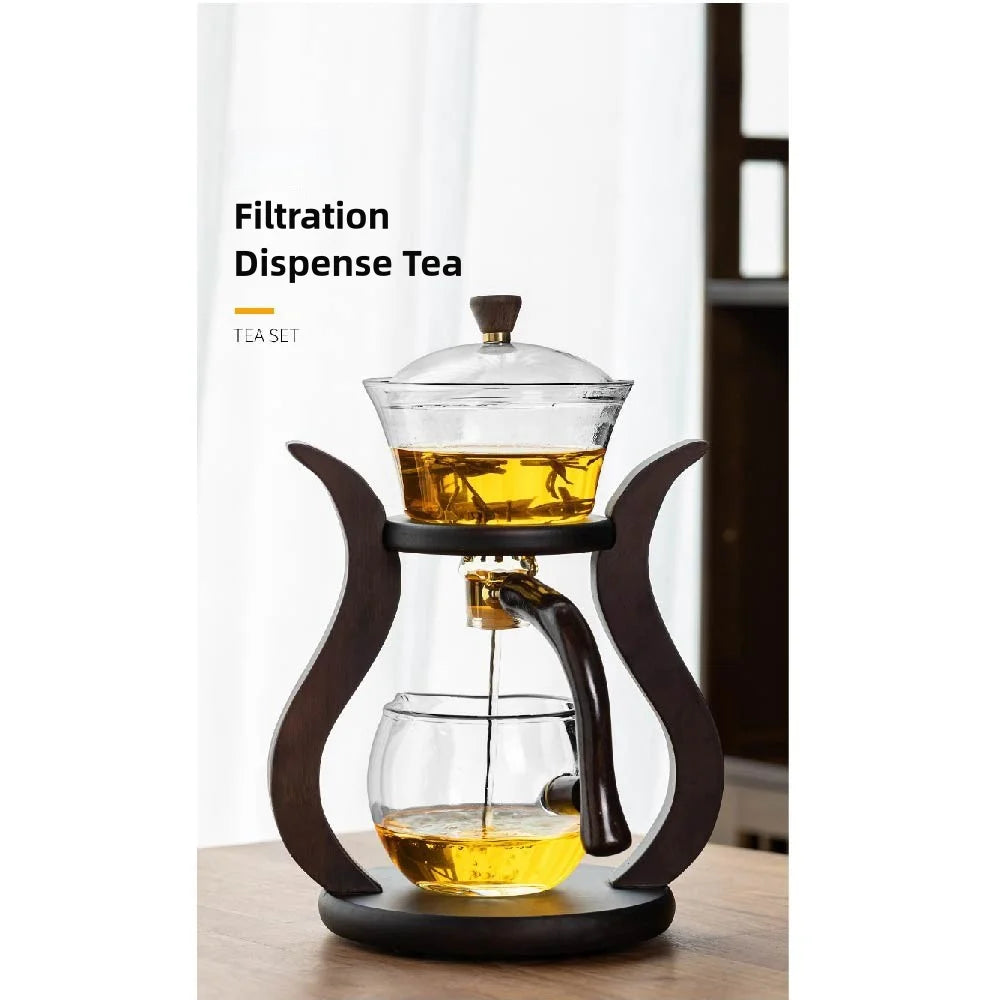 Tea Pot Glass Kettle Automatic Teapot with Strainer Magnetic Infuser Wood Holder Heat Resistant Coffee Pot Bowl Cups Set Jug 주전자
