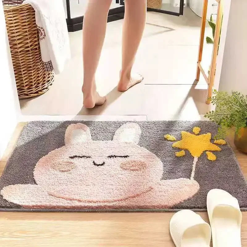 Bath Mats Cartoon Non-slip Absorbent Bathtub Embossed Kawaii Rug Shower Room Chenille Anti-slip Floor Mat Doormat Thickening New