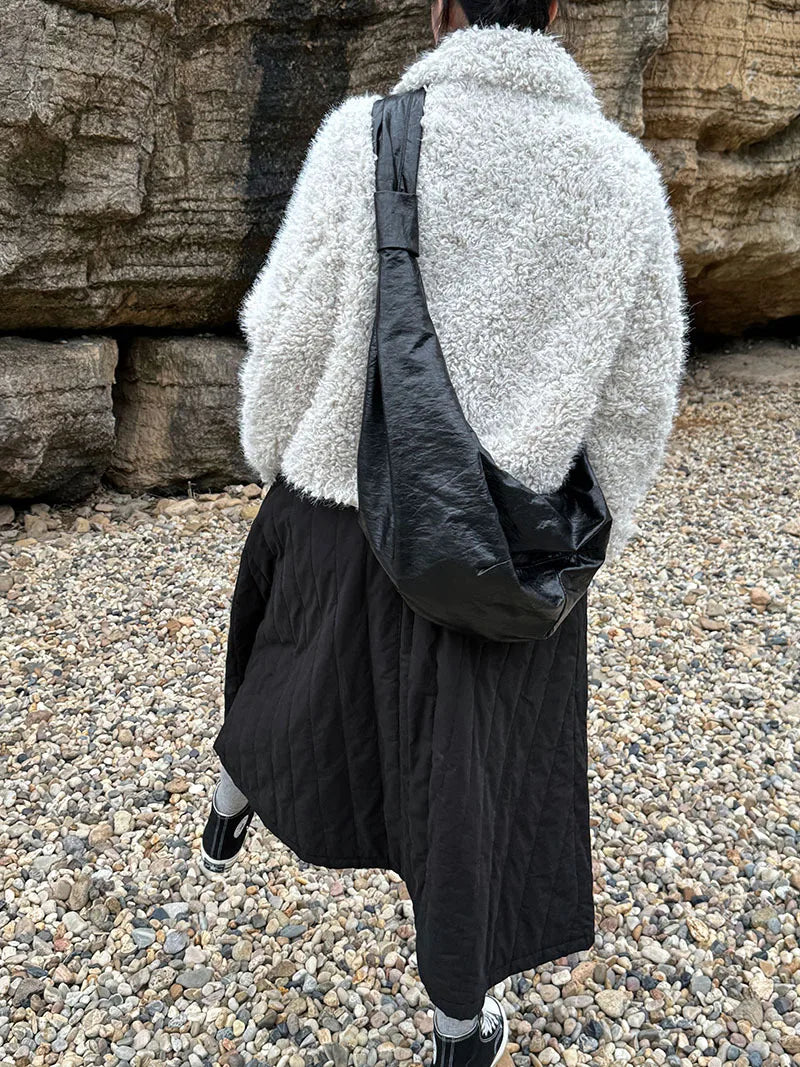 Harajuku Lammwolle Mantel Warm - Dicke, Taschen, L/XL