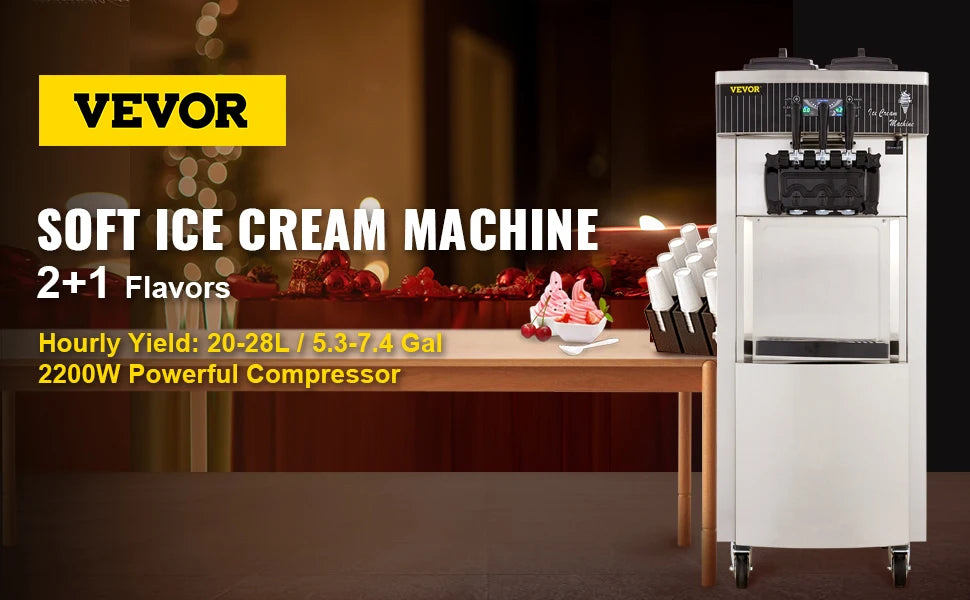 VEVOR 2200W Commercial Soft Ice Cream Maker Machine Ice Cream Maker Double 6L Hoppers Ice Cream Making Machine for restaurant
