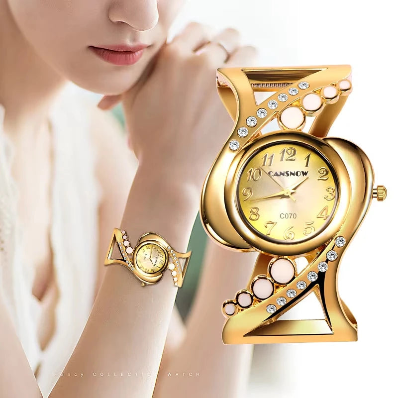 Damen-Uhr 2025: Luxury Women's Bangle Wrist Watch Ladies Elegant Quartz Watch - Female Rhinestone Fashion Clock Girls Bracelet Watch Saati Relojes Collection