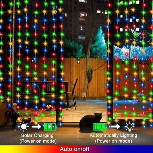 600/300/200/100LED Solar Curtain Lights Outdoor Fairy Lights LED Lights Christmas Wedding Decorations String Lights Garden Decor