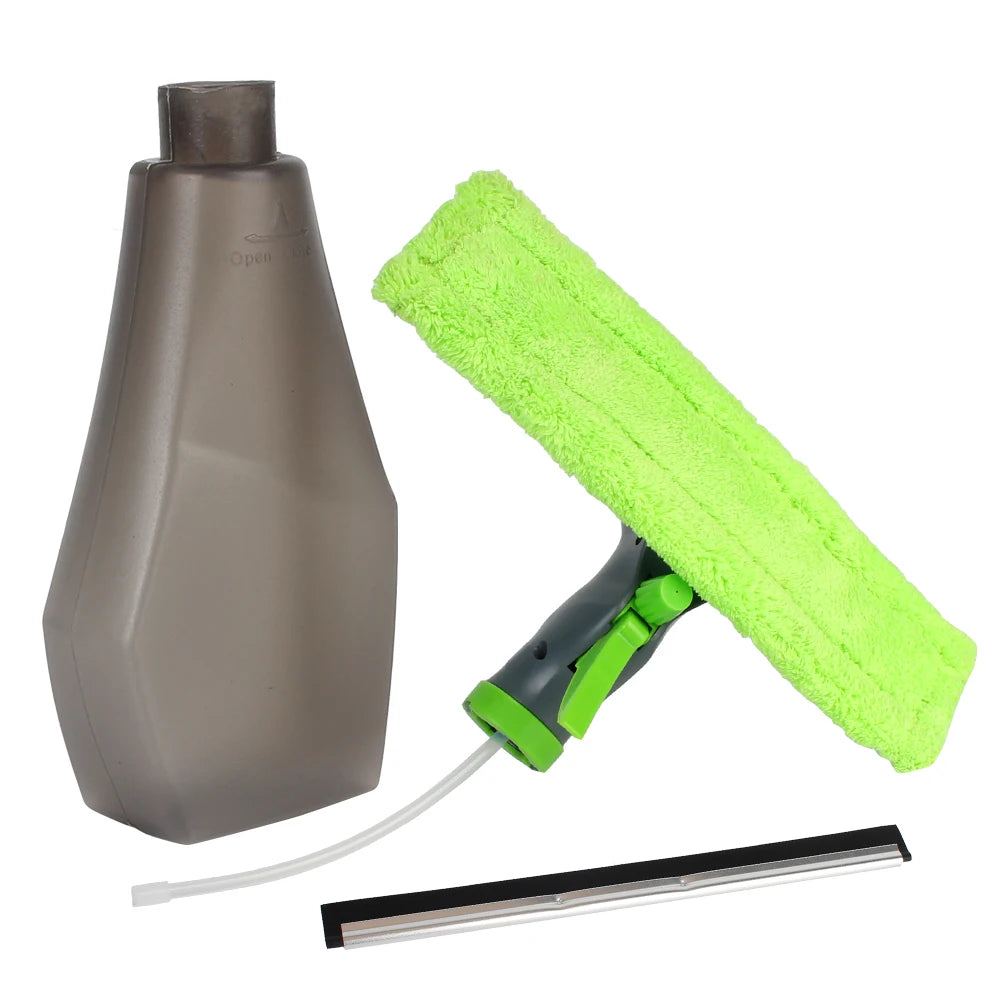 Spray Scraper Brush Water Spray Window Cleaner Glass Scraping Wiper Microfiber Cloth Pad Kit Household Cleaning Tool 3 in 1