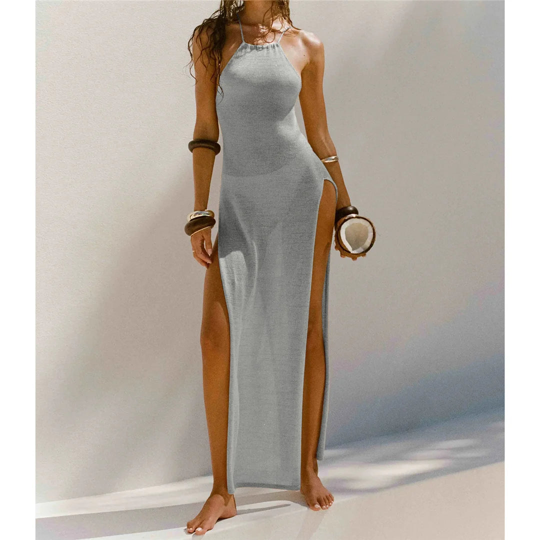 Elegant 12 Farben High Slit Häkel Gestrickt Maxi Kleid - Lang Strand Cover Up Urlaub Party Kleider Strandmode