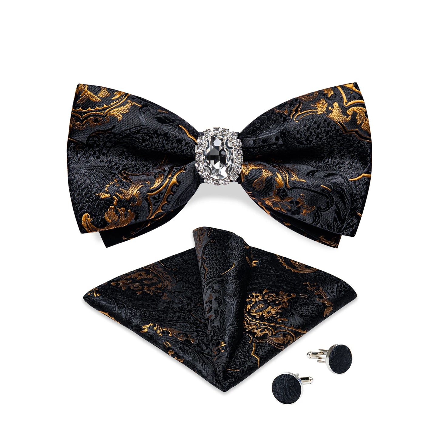 Set de butoni de buzunar cu nod fluture pentru bărbați, din mătase, de designer, pentru nuntă