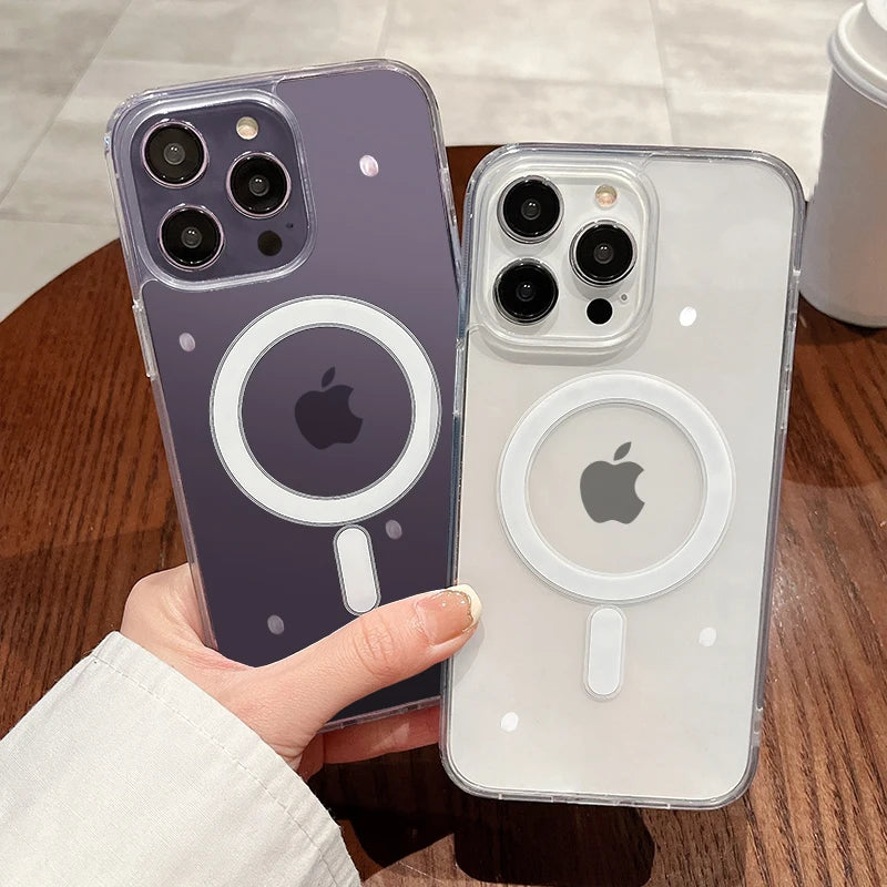 iPhone-Hülle 2025: Magnetic Transparent Wireless Charge Case For iPhone 11 12 13 14 15 16 Pro Max Plus Mini X 7 8 Shockproof PC Cover Collection