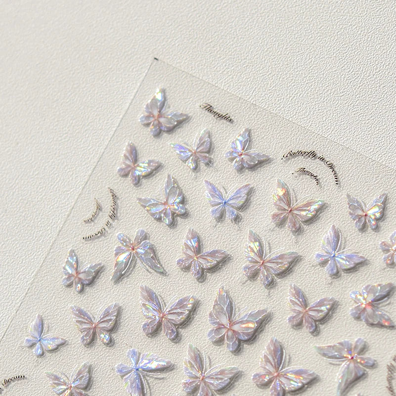 Fantezie strălucitoare Shell lumină fluture stras Bohemia fierbinte 5D moale în relief relief unghii arta autocolant 3D Decal decorare manichiură