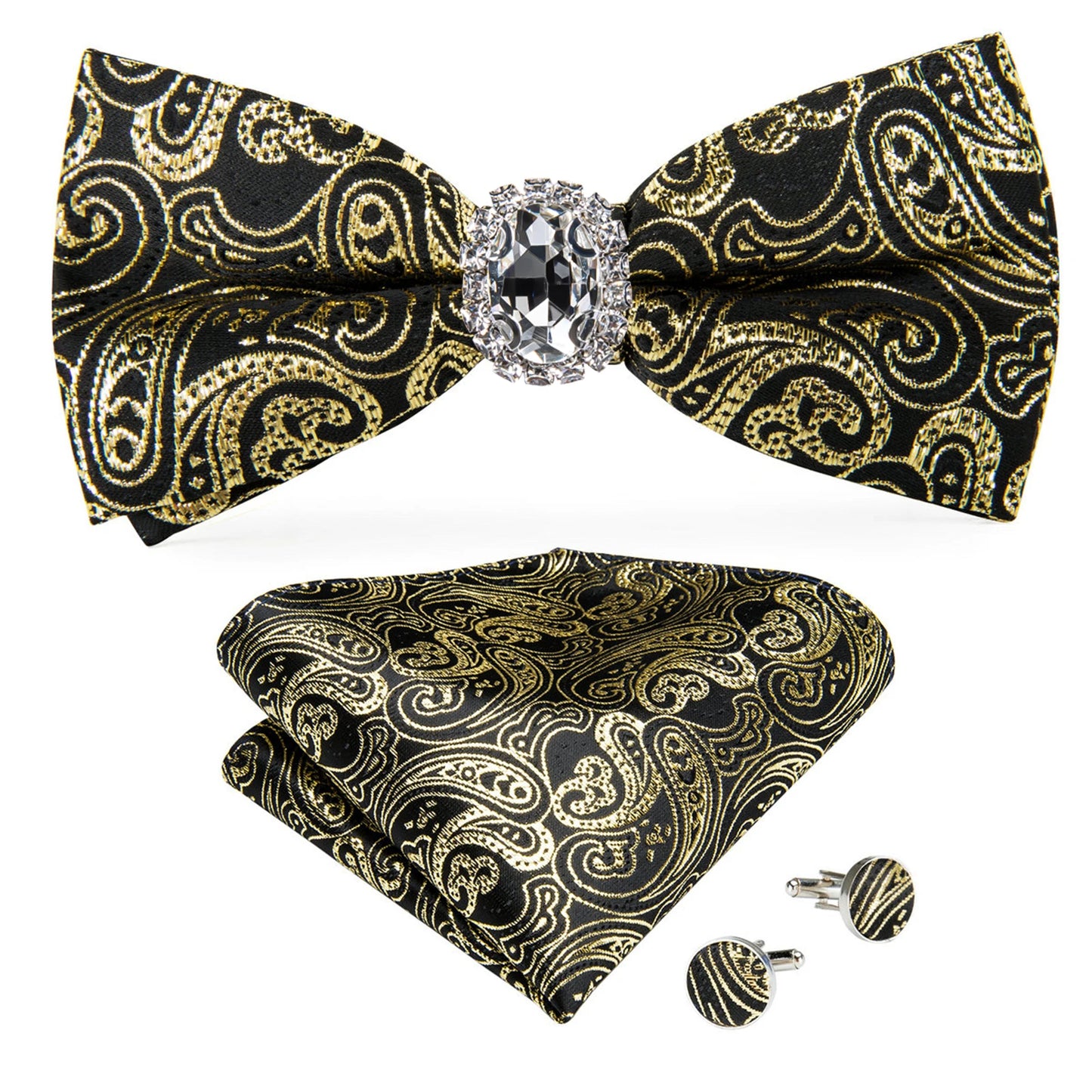 Set de butoni de buzunar cu nod fluture pentru bărbați, din mătase, de designer, pentru nuntă
