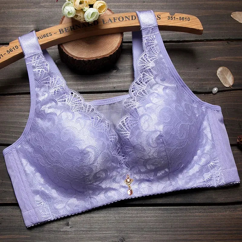 elegant Bra Women Lace Push Up Bralette Wire Free Mesh Large Size Lingerie Solid Color Seamless Thin Wireless Soft Floral Bralette