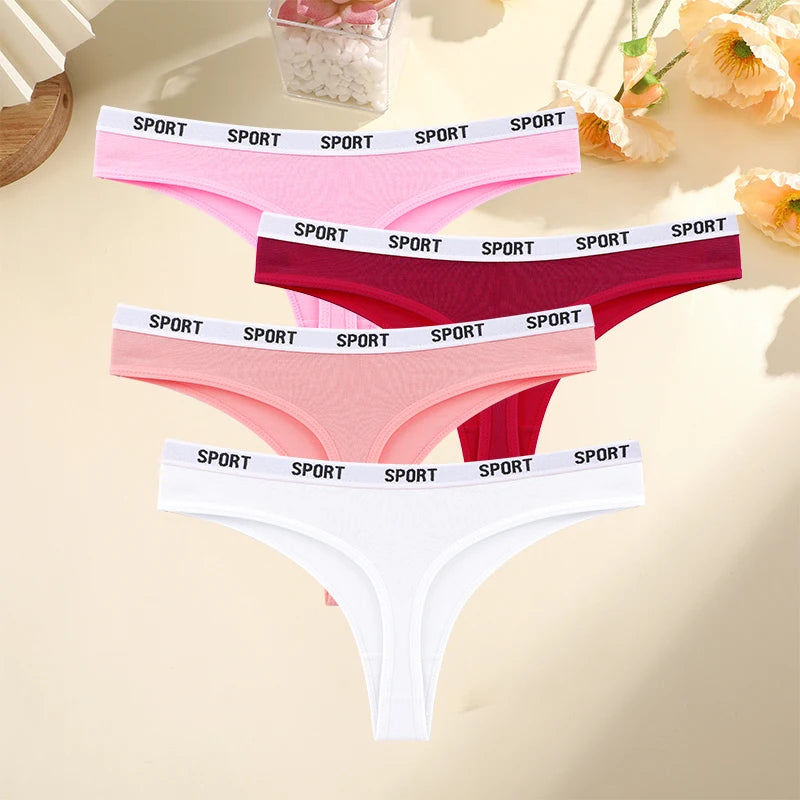 FINETOO Damen-Unterwäsche 2025 - 4er-Set Baumwoll-Strings für Sport elegante Marken-Tangas