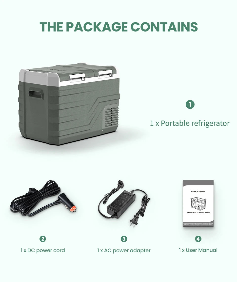 Alpicool NLS 20L 30L 40L Car Refrigerator Mini Fridge Freezer 12V Portable Compressor Cooler 12/24V DC 100-240V AC for Camping