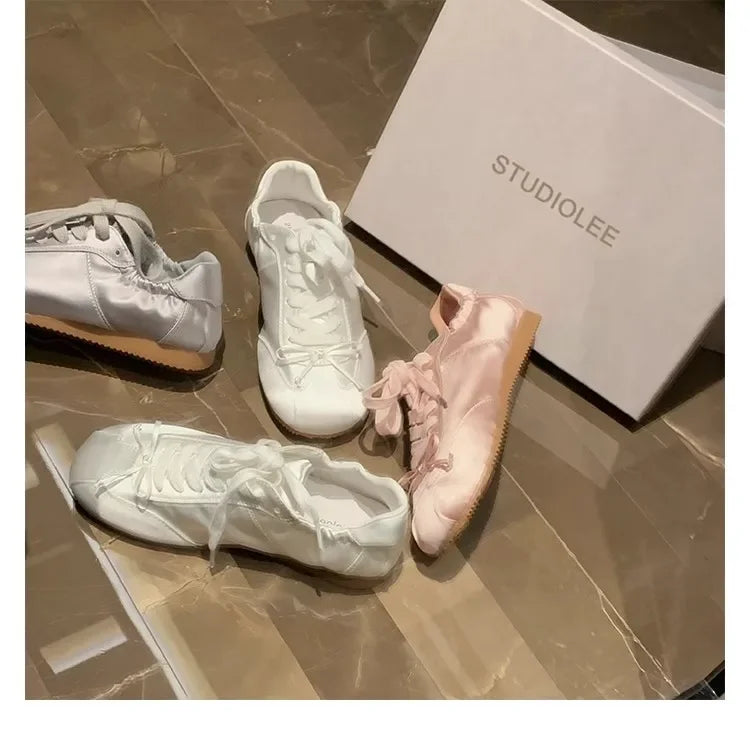 Comemore 2025 Neu Sommer Damen Ballet Stil Süß Mädchen Sport Board Schuhe Mode Satin Schleife Freizeit Flats Damen Komfortabel
