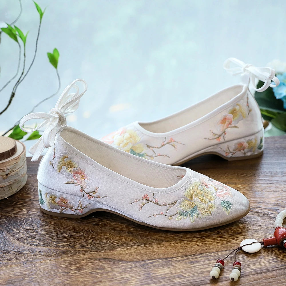 Ballerinas 2025: Veowalk Long Ankle Strap Summer Women Gauze Mesh - Embroidered Ballet Flats Breathable Comfortable Walking Shoes Elegant Lady Collection