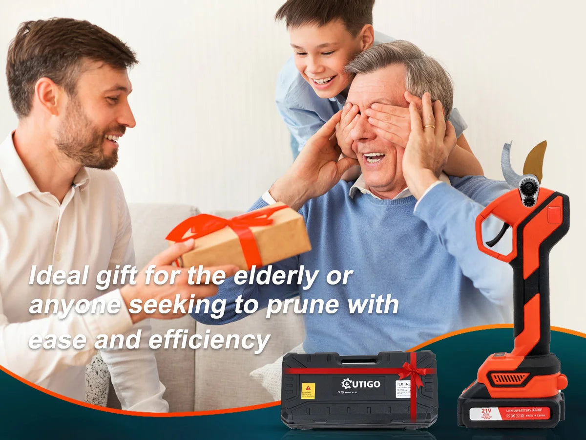 OUTIGO Kabellose Elektrische Gartenschere - 25mm 2x1500mAh mit 2x 21V Akkus für Obstbäume und Weinberge