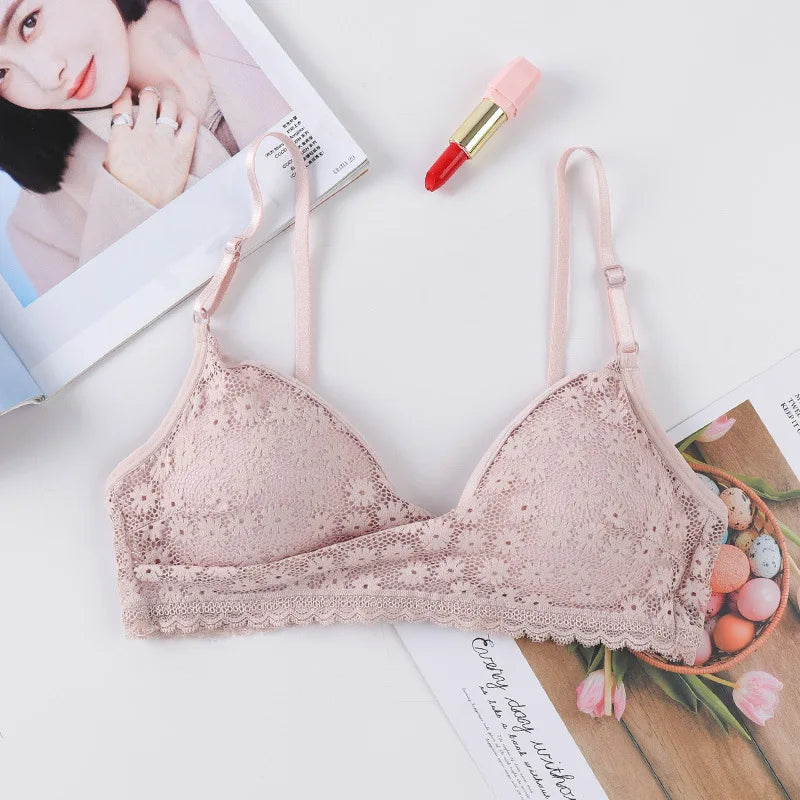 Floral Lace Bra Non-Wire Push Up Bras For Women Padded Brassiere Female Underwear elegant Lingerie V-neck Bralette Intimates
