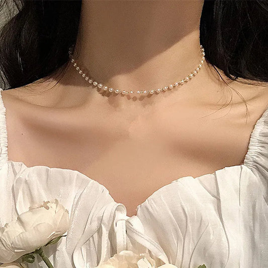 Fashion Chain Pearl Necklace For Women Baroque Pearl Metal Charm Pendants Necklaces Choker Bead Chain Jewelry Gifts chains