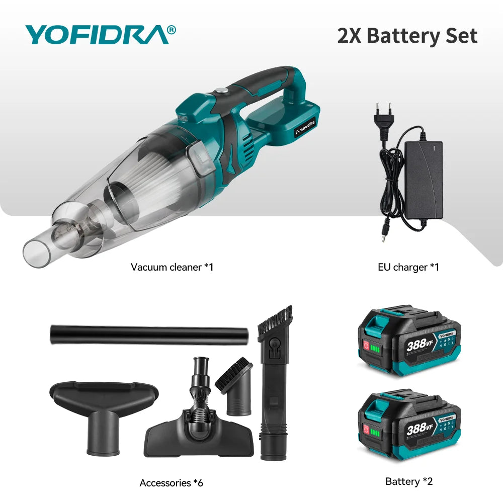 YOFIDRA 1500W Elektrischer Staubsauger - Kabellos Multifunktion Handheld Reinigung Schnee Staub für 21V 18V Akku