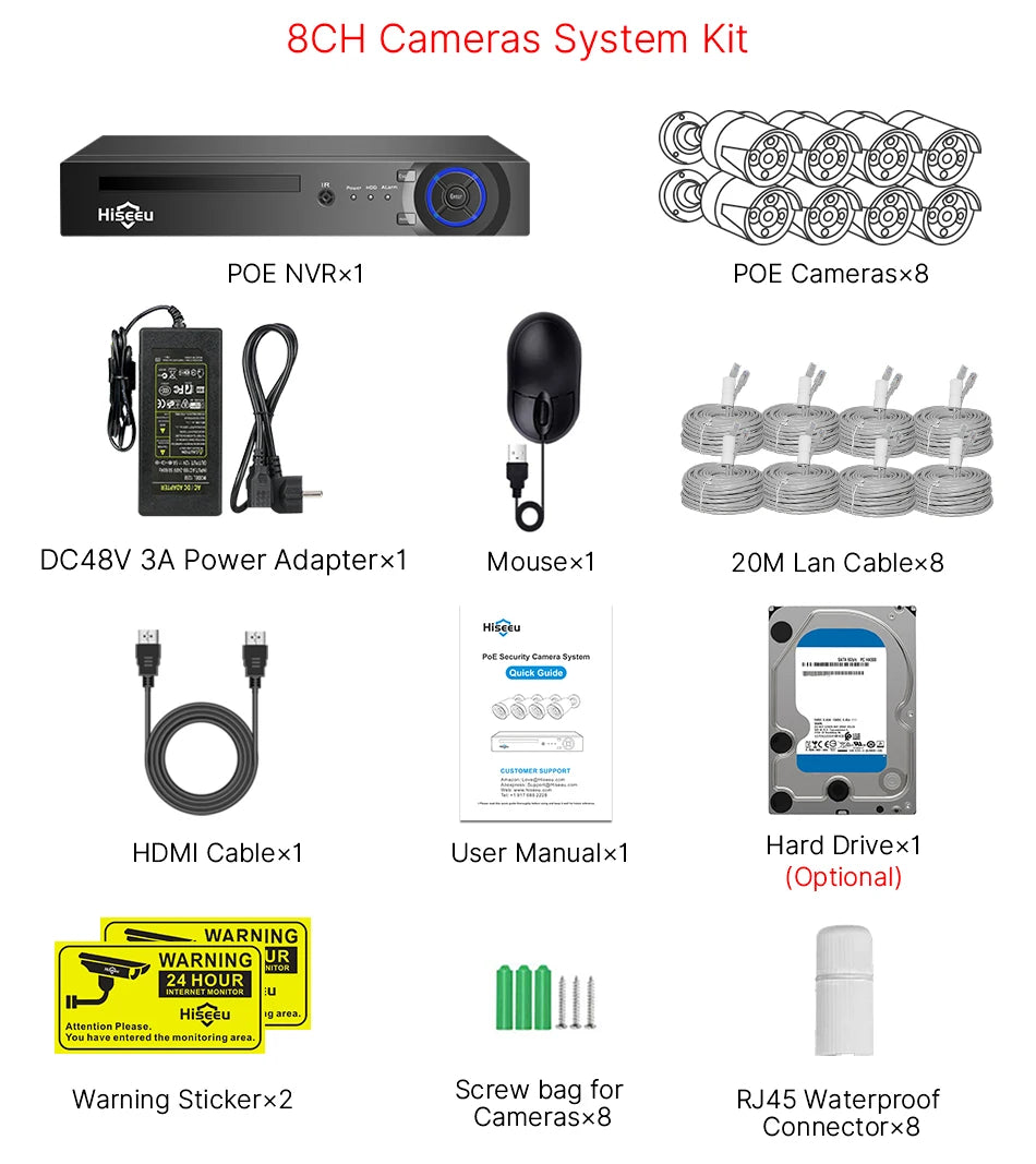 Überwachungssystem 2025: Hiseeu 4K 8MP POE Security Camera System - AI Face Detection 8 Port NVR H.265 Home Waterproof CCTV Surveillance IP Camera Kit Collection