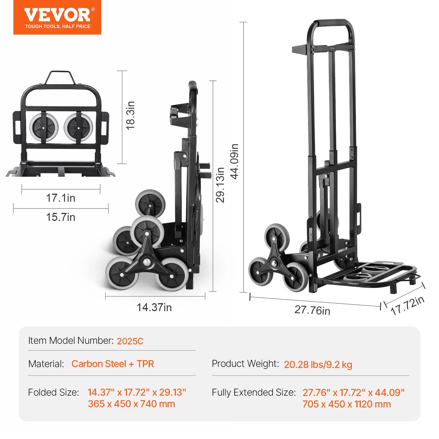 Treppenkarre 2025: VEVOR 460 lbs Treppensteiger Klappbare Sackkarre - 6 Räder & 2 Spanngurte für Einkauf Umzug Lager