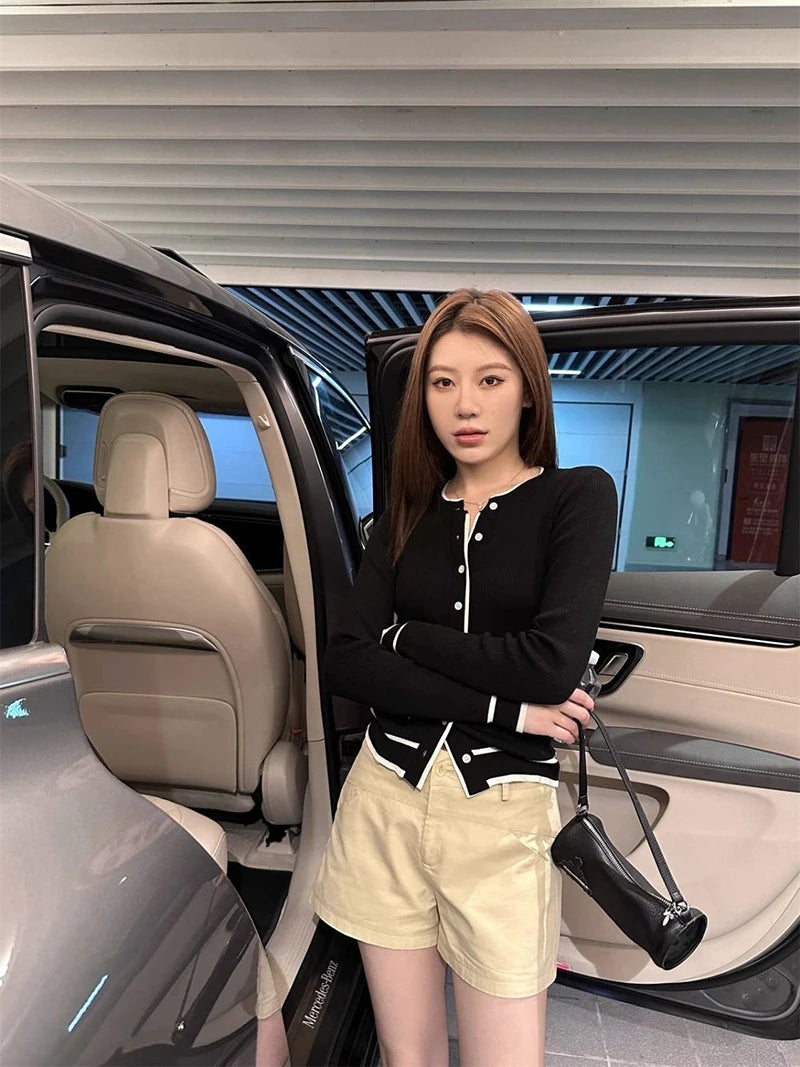 Cardigan tricotat cu model patchwork ZOKICN - mânecă lungă subțire, alb, mărimea M, greutate 120-220 g/m²