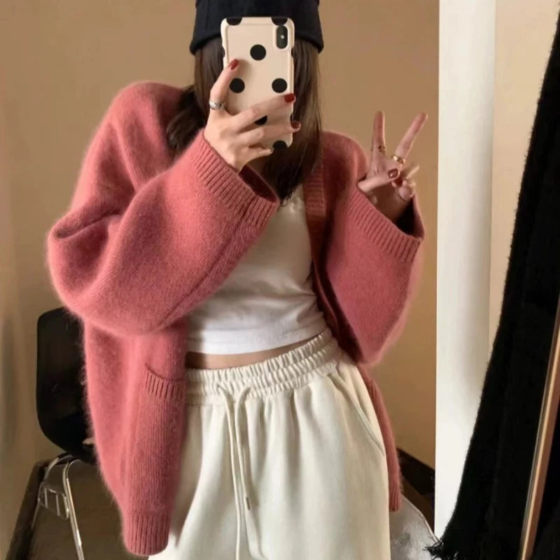 Jielur Damen V-Ausschnitt Strickjacke Mit Knopfleiste - Größe M, Material Polyester Baumwolle, Länge Regular