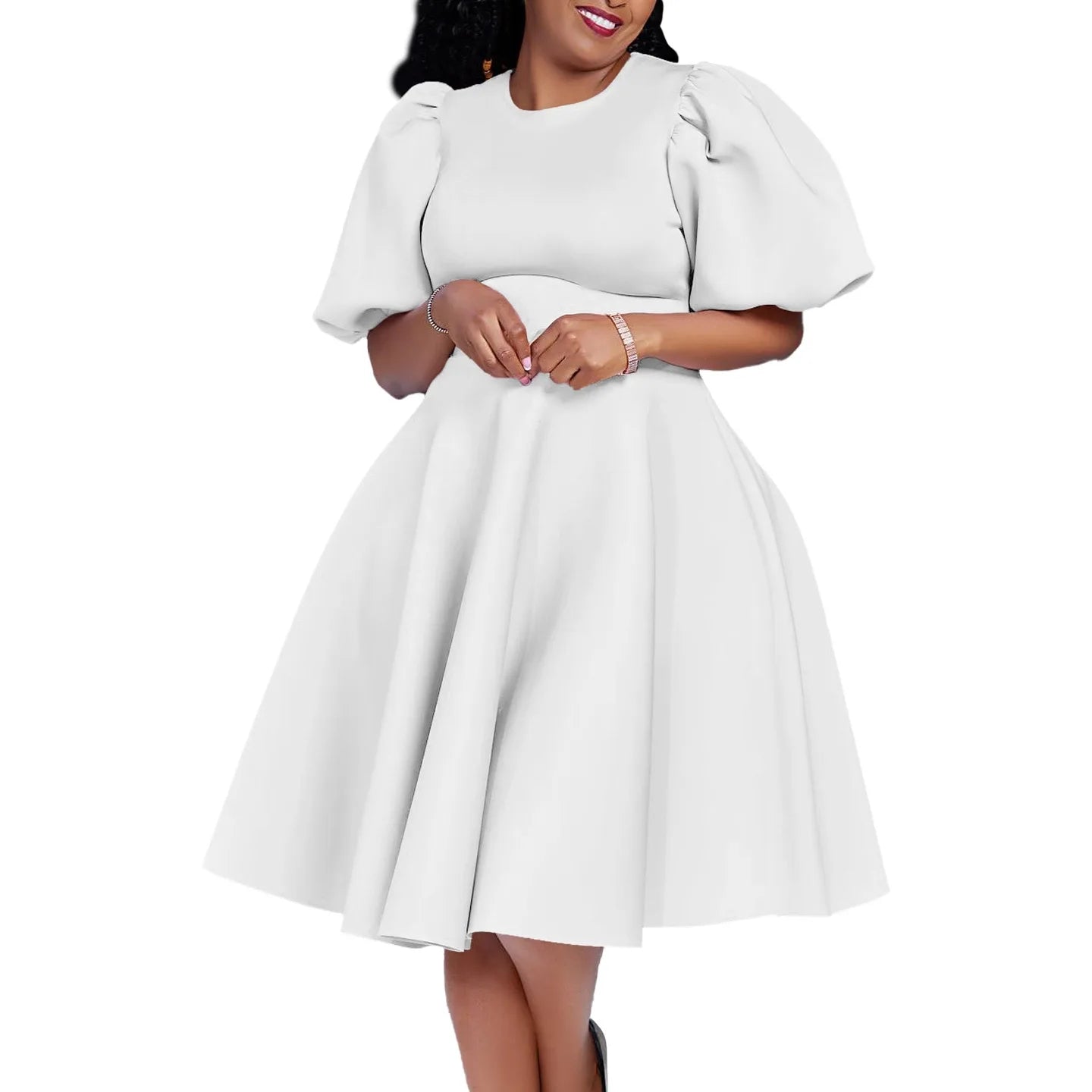 Elegante Kleider Für Frauen 2024 O-Ausschnitt Kurze Ärmel Hohe Taille Plissiert Midi Luxus Weiblich Geburtstag Party Dinner Vestidos