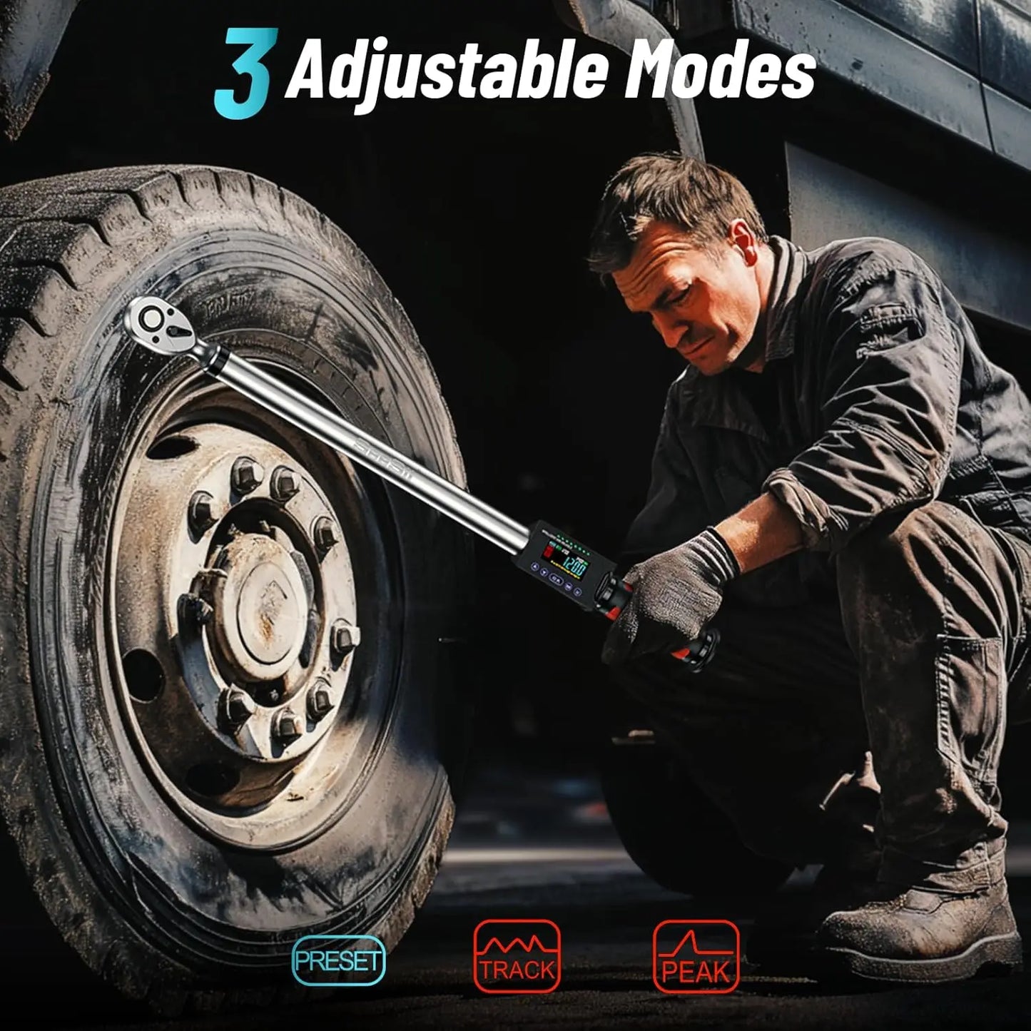 Seesii 1/2'' Elektrischer Drehmomentschlüssel-Kit 2% Drehmomentschlüssel-Genauigkeit 340N.m Digitaler Drehmomentschlüssel mit 3 einstellbaren Modi für Auto-Pflege