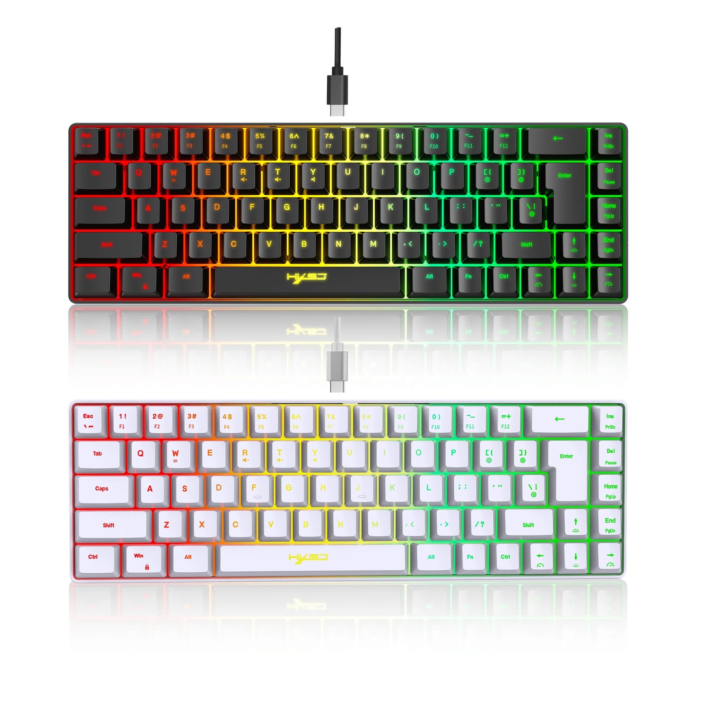 Gaming-Tastatur 2025: HXSJ 60% Percent Gaming Keyboard Ergonomische kleine Mini-Membran-Tastatur, komprimiert mit RGB-Hintergrundbeleuchtung für Windows-PC- und Laptop-Gaming