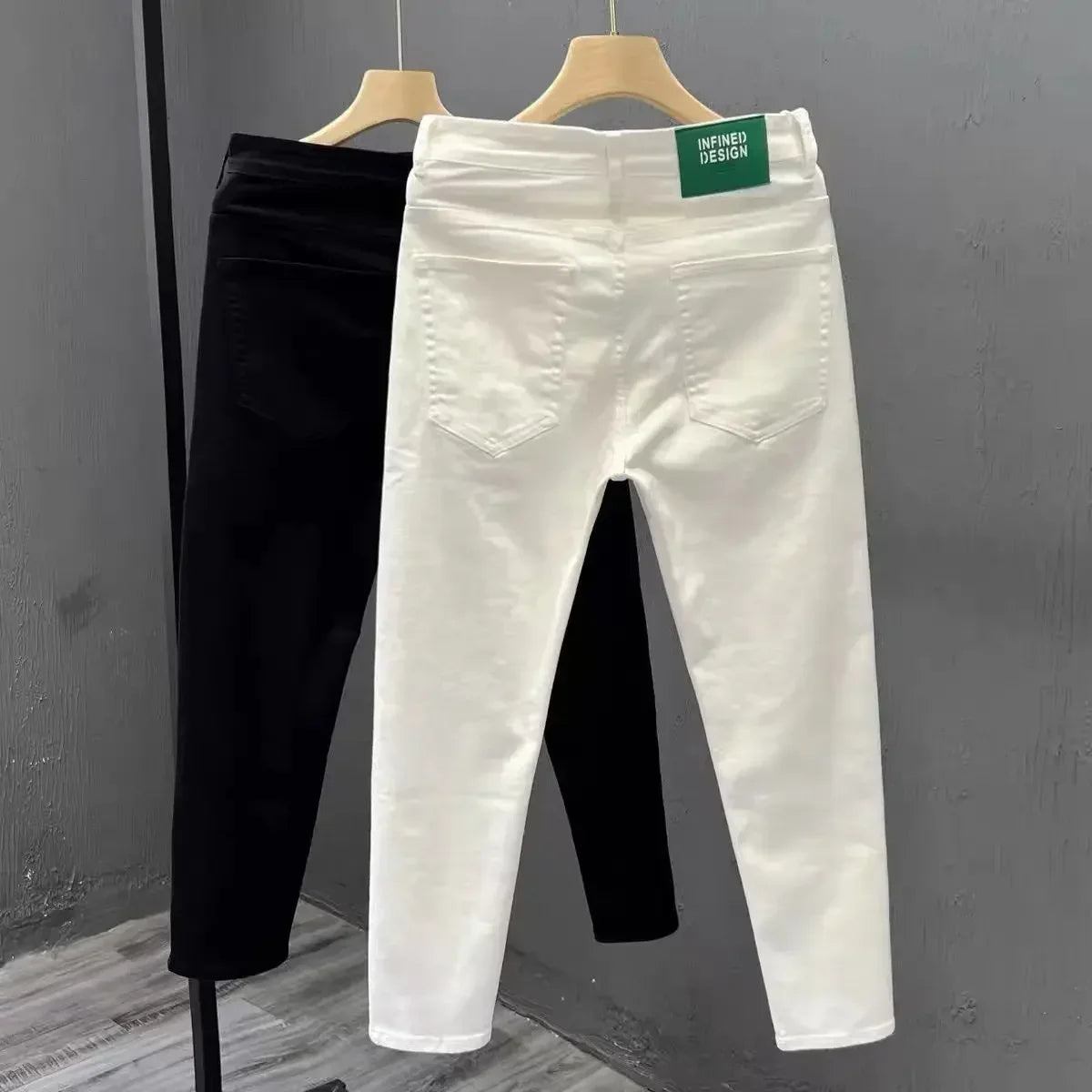Jeans for Men White High Quality Trousers Slim Fit Tight Pipe Male Cowboy Pants Solid Skinny Stacked 2024 Korean Autumn Buggy Xs